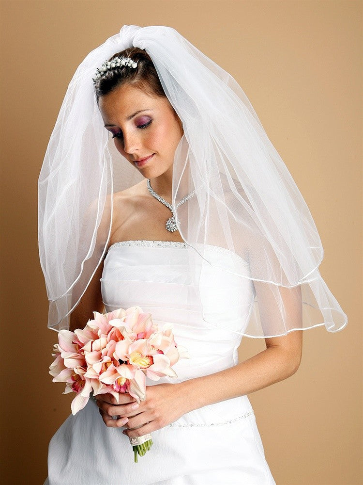 Two Layer Wedding Veils with Rounded Satin Cord Edge