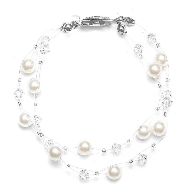 2-Row Pearl & Crystal Bridal Illusion Bracelet