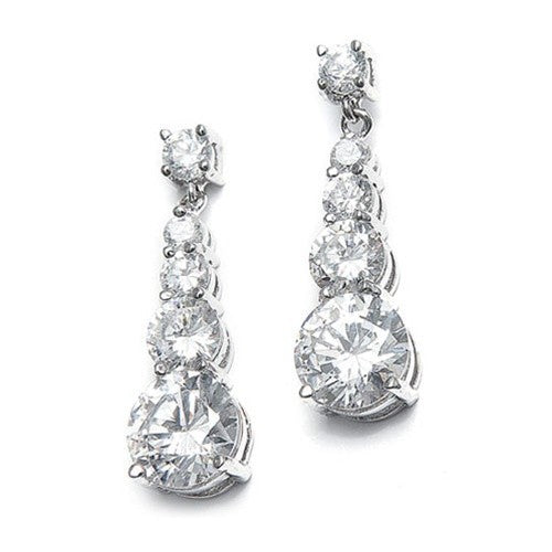 CZ Graduated Dangle Earrings for Brides and Second Time Brides