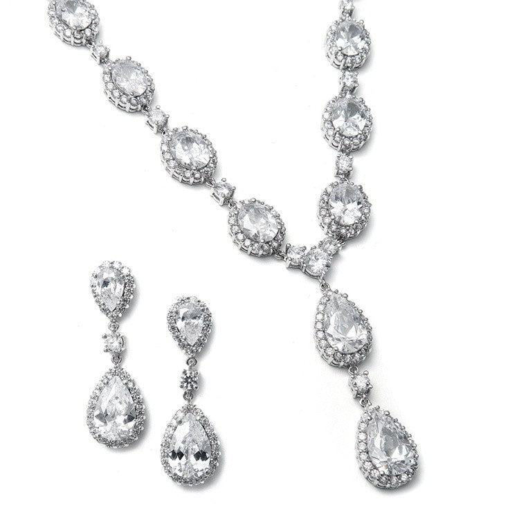 Bridal Necklace Set with Bold CZ Pears and Ovals