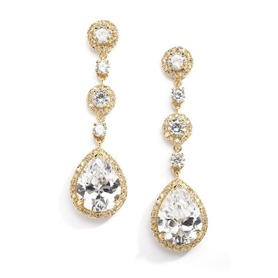 Best-Selling Pear-Shaped Drop Bridal Earrings with Gold Pave CZ