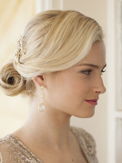 Best-Selling Pear-Shaped Drop Bridal Earrings with Gold Pave CZ
