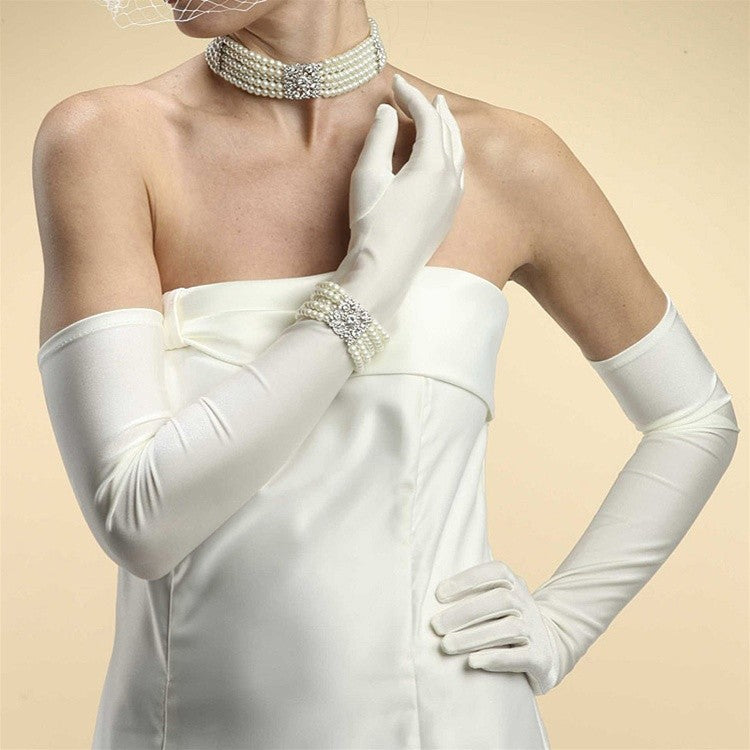 Opera Length Wedding or Party Gloves - Shiny Satin