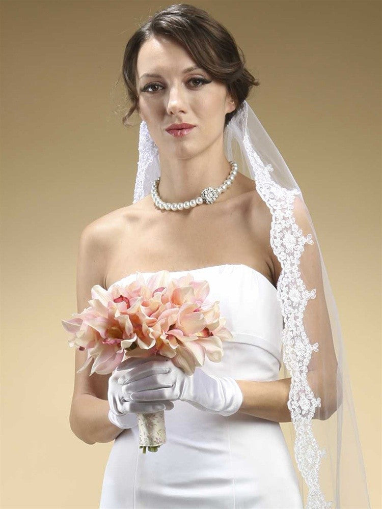 Adult Wrist Wedding Gloves in Shiny Satin