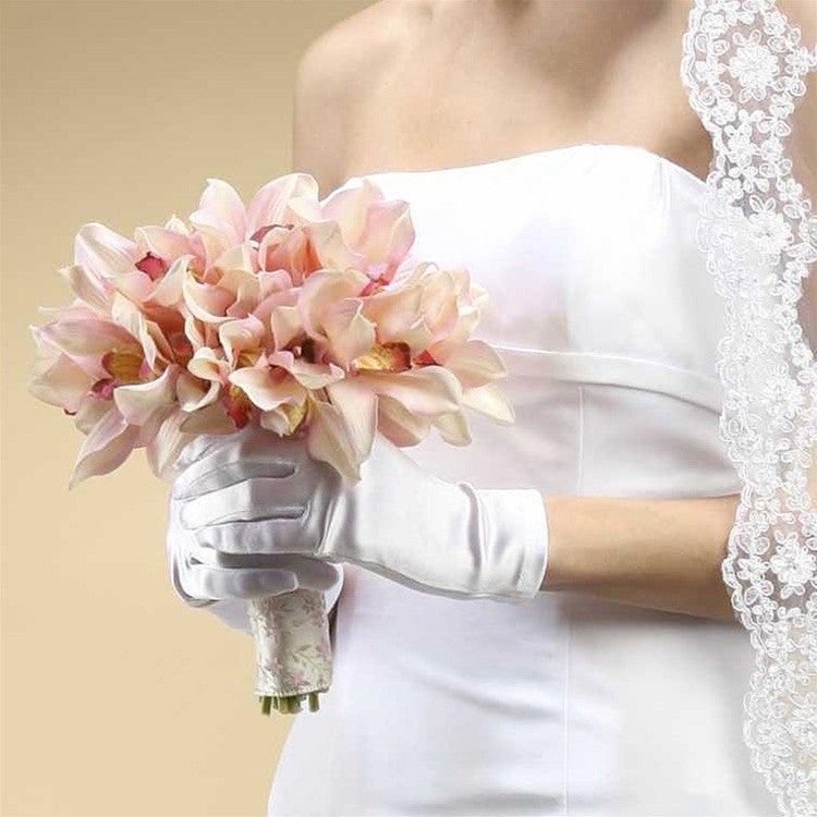Adult Wrist Wedding Gloves in Shiny Satin - SOLD OUT