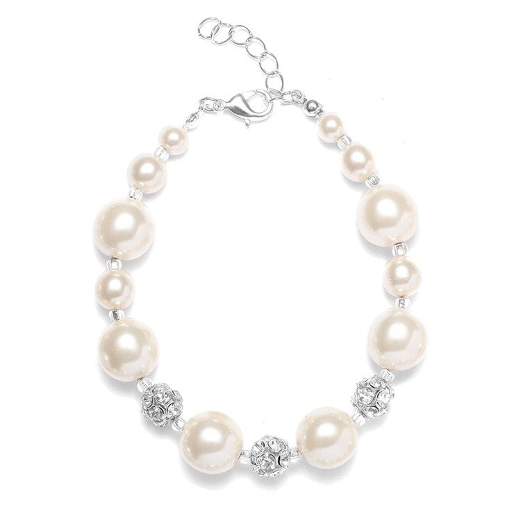 Pearl Wedding Bracelet with Rhinestone Fireballs