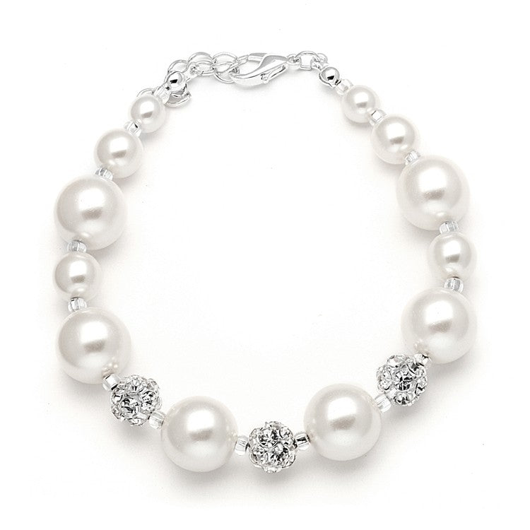 Pearl Wedding Bracelet with Rhinestone Fireballs