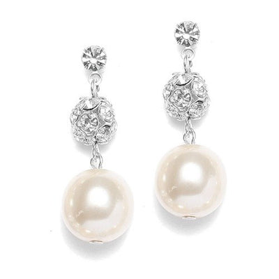 Pearl Wedding Earrings with Rhinestone Fireballs