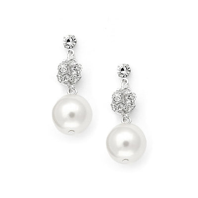 Pearl Wedding Earrings with Rhinestone Fireballs