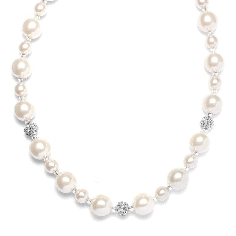 Pearl Wedding Necklace with Rhinestone Fireballs