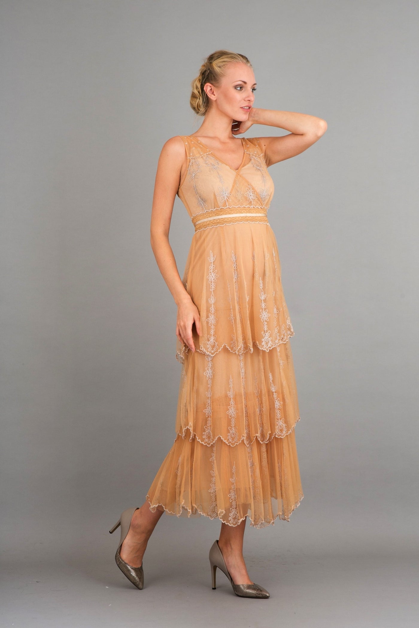 Vintage Inspired Empire Waist Party Dress in Gold by Nataya