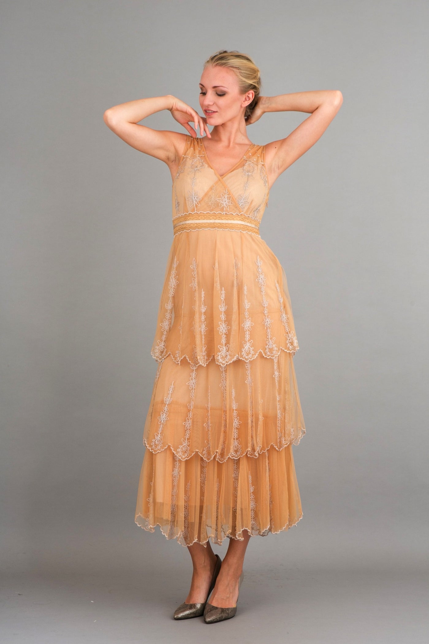 Vintage Inspired Empire Waist Party Dress in Gold by Nataya