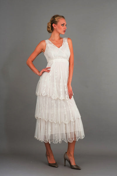 Vintage Inspired Empire Waist Party Dress in Ivory by Nataya