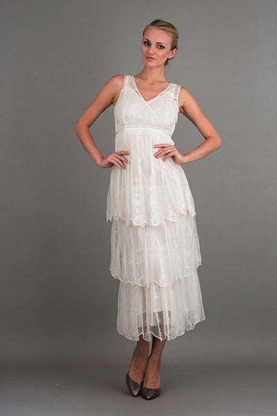 Vintage Inspired Empire Waist Party Dress in Ivory by Nataya
