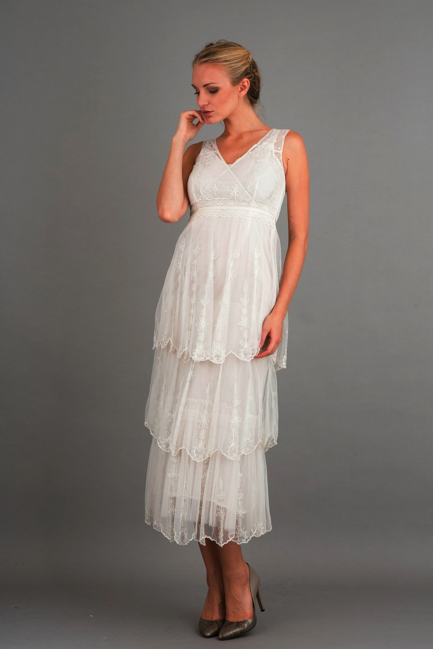 Vintage Inspired Empire Waist Party Dress in Ivory - SOLD OUT