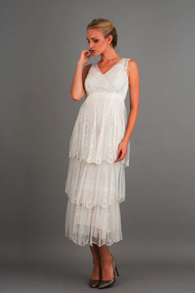 Vintage Inspired Empire Waist Party Dress in Ivory by Nataya