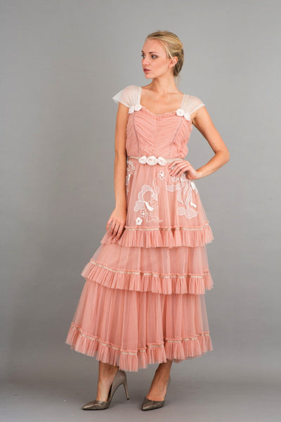 Romantic Frilled Vintage Inspired Tea Party Dress in Pink by Nataya