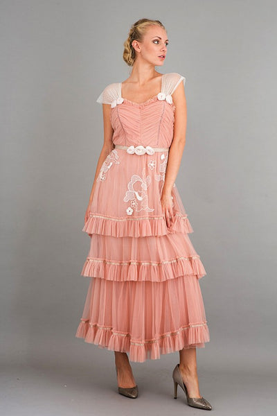 Romantic Frilled Vintage Inspired Tea Party Dress in Pink by Nataya