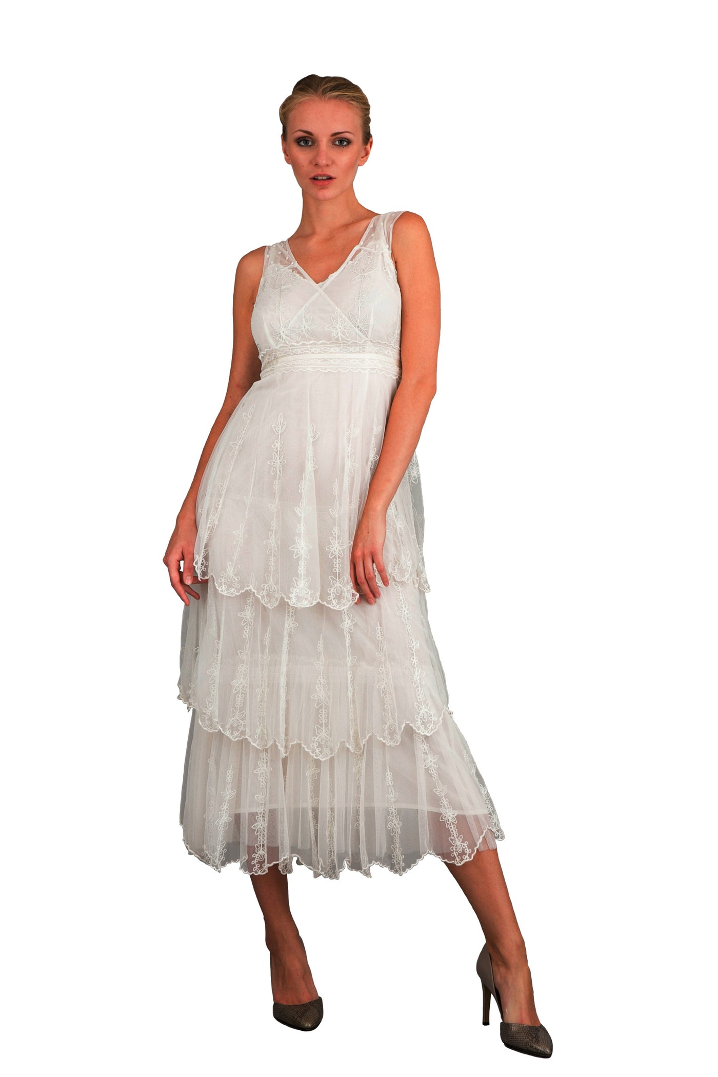 Vintage Inspired Empire Waist Party Dress in Ivory by Nataya