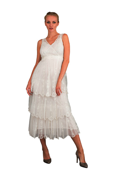 Vintage Inspired Empire Waist Party Dress in Ivory by Nataya