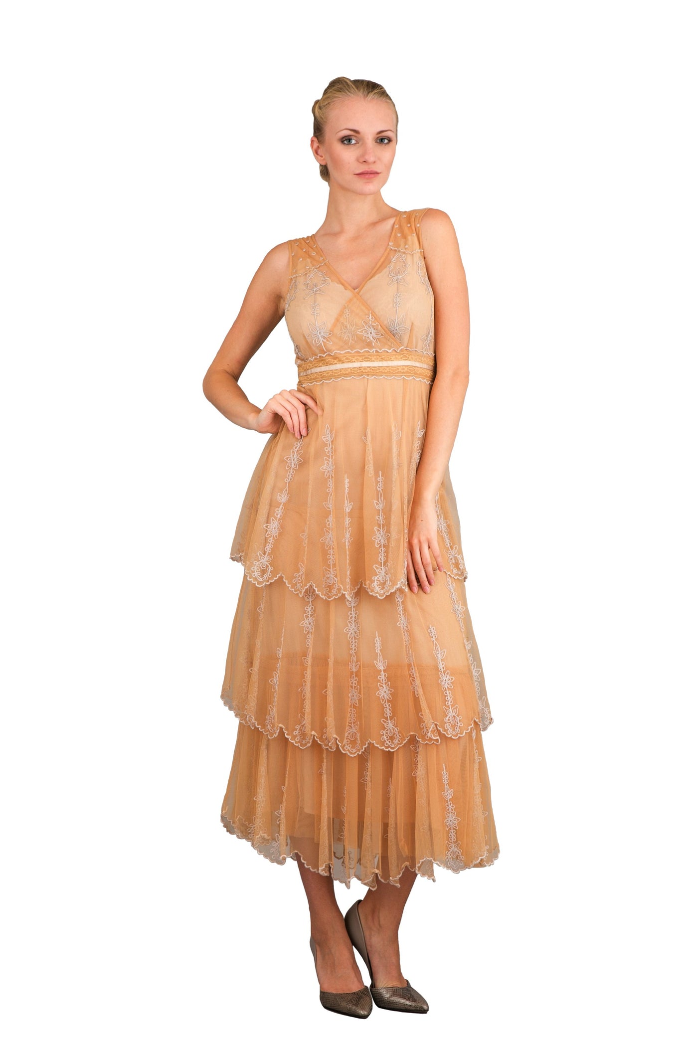 Vintage Inspired Empire Waist Party Dress in Gold by Nataya
