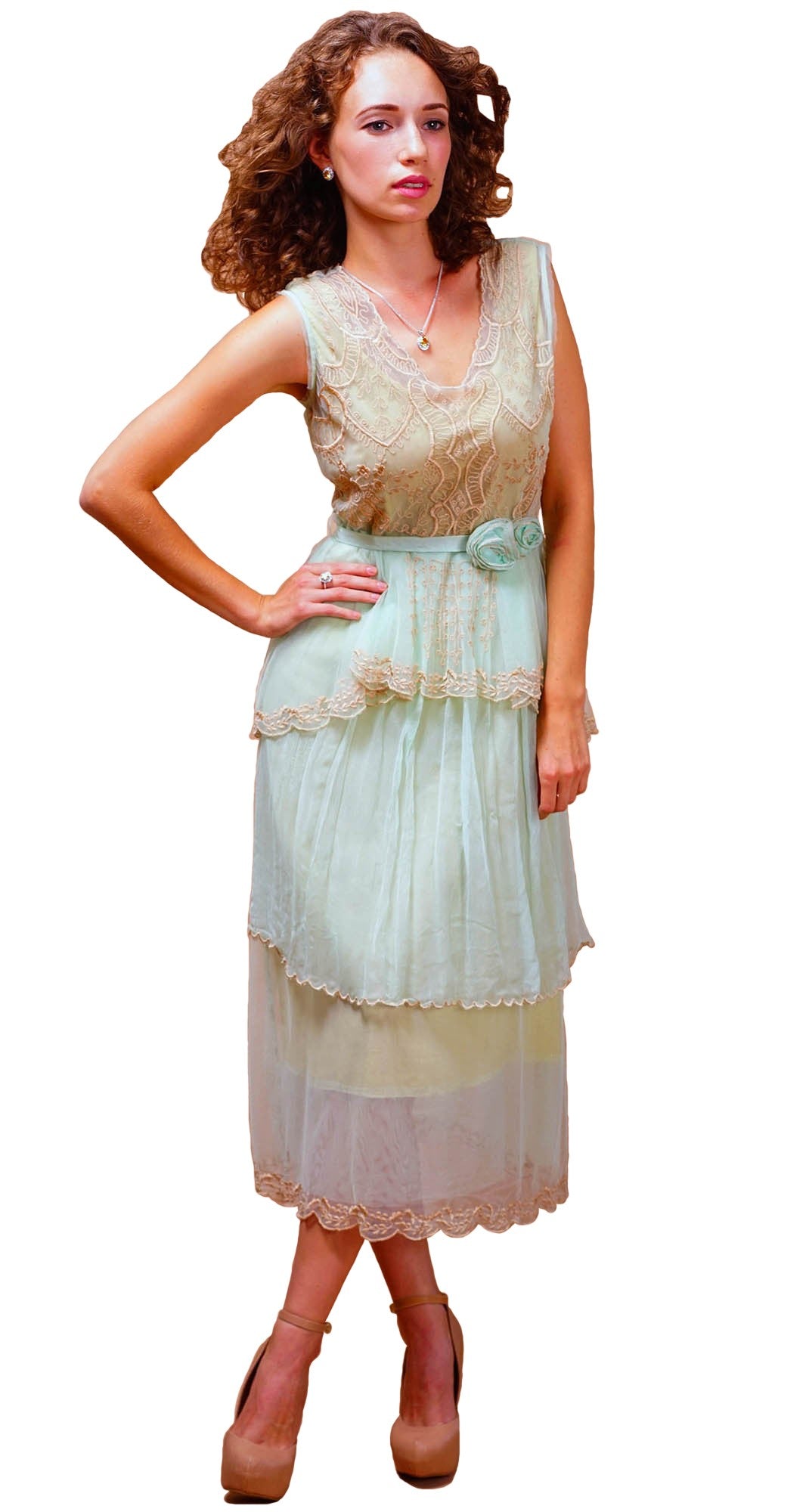 Vintage Inspired Tiered Tea Party Dress in Mint by Nataya