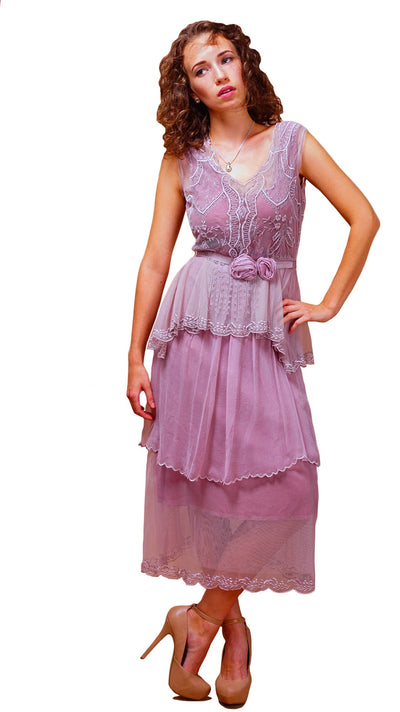 Vintage Inspired Tiered Tea Party Dress in Lavender-Rose by Nataya