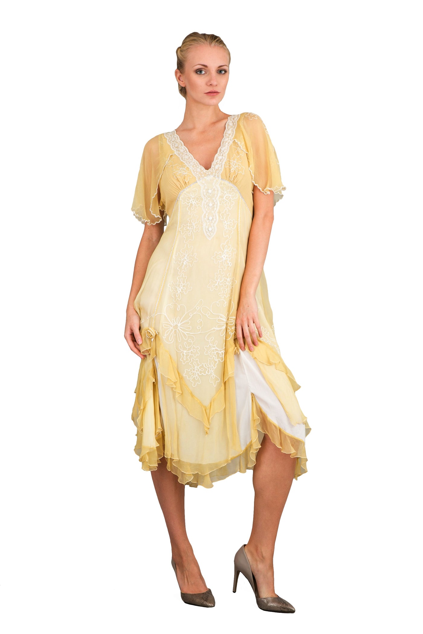 Romantic Vintage Style Party Dress in Lemon by Nataya -  SOLD OUT