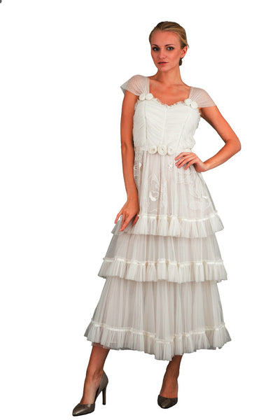 Romantic 40244 Frilled Vintage Inspired Tea Party Dress in Ivory by Nataya
