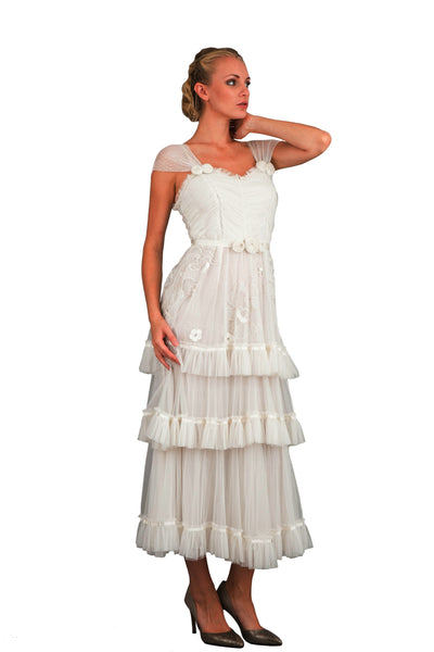 Romantic 40244 Frilled Vintage Inspired Tea Party Dress in Ivory by Nataya