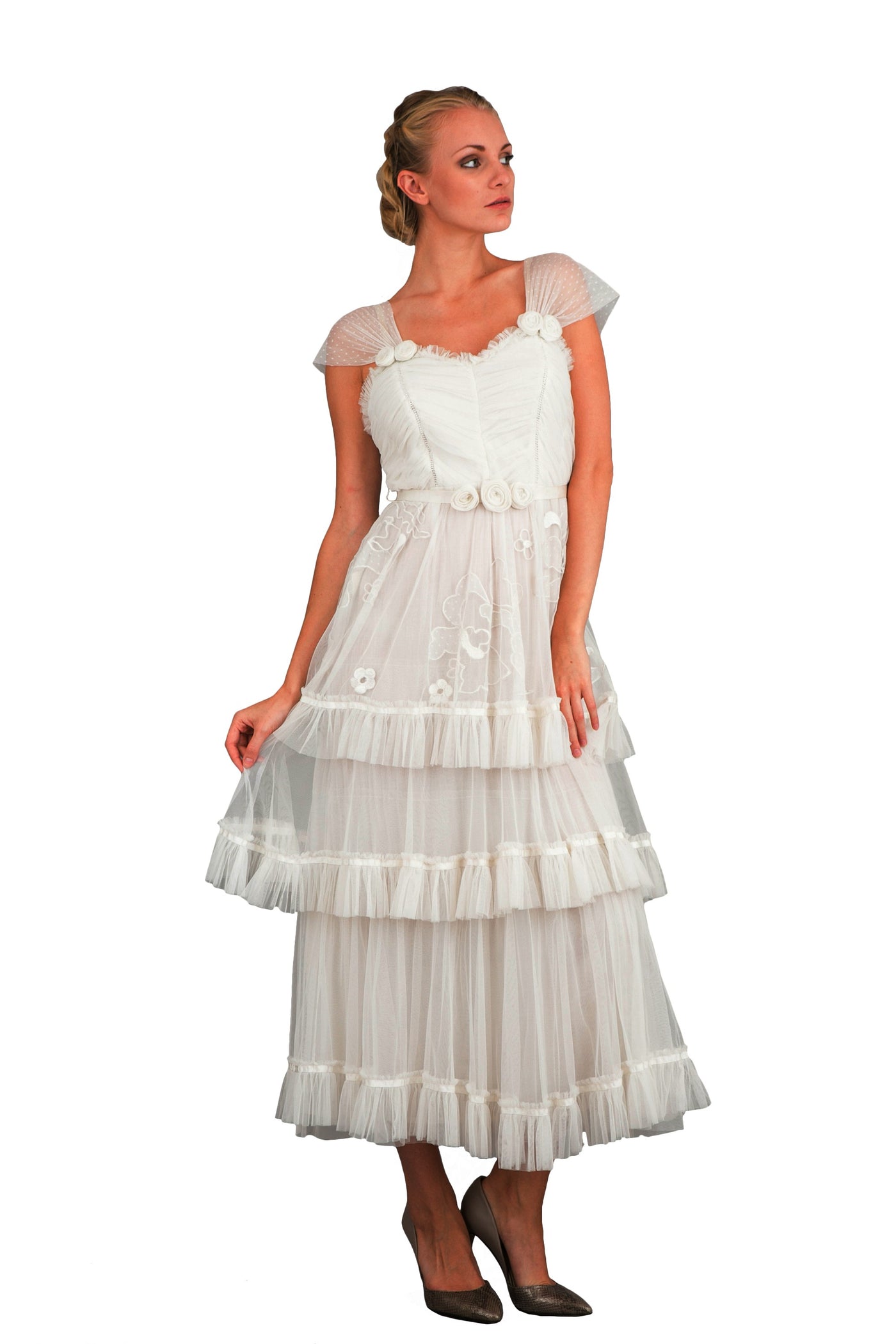 Romantic 40244 Frilled Vintage Inspired Tea Party Dress in Ivory by Nataya