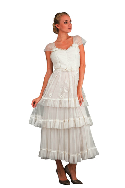 Romantic 40244 Frilled Vintage Inspired Tea Party Dress in Ivory by Nataya
