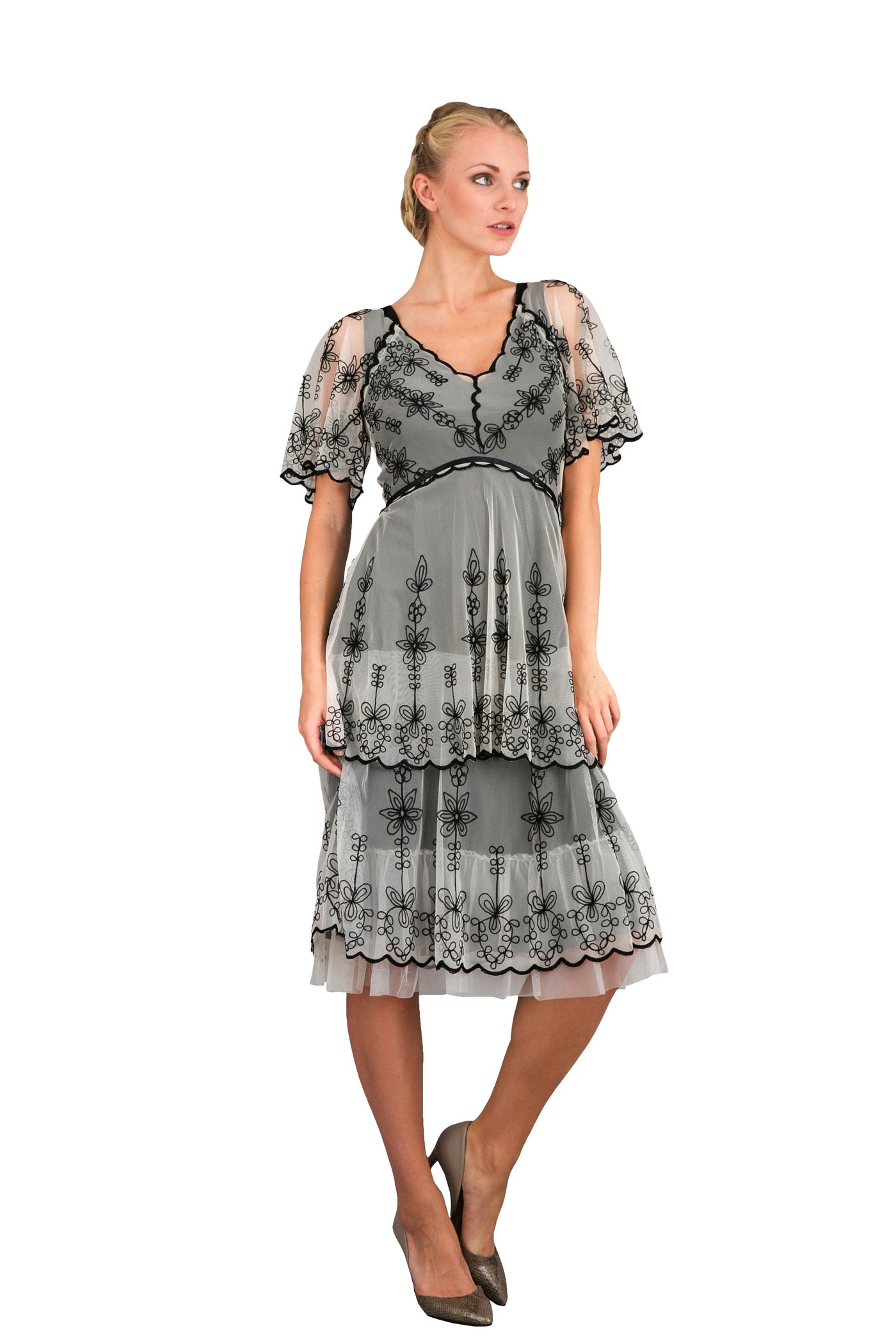 Romantic 40251 Vintage Style Short Dress in Black/Ivory Nataya