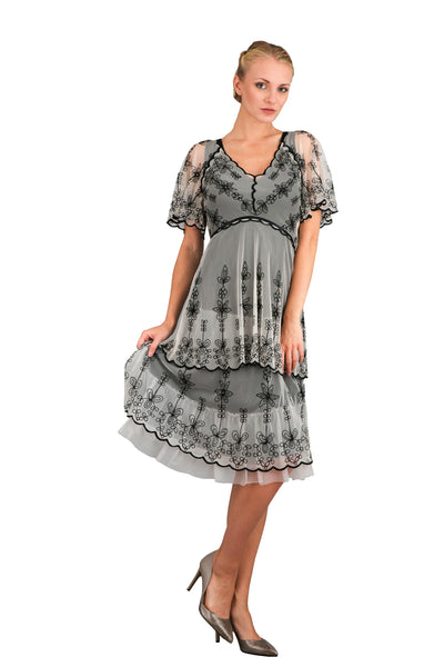 Romantic 40251 Vintage Style Short Dress in Black/Ivory Nataya