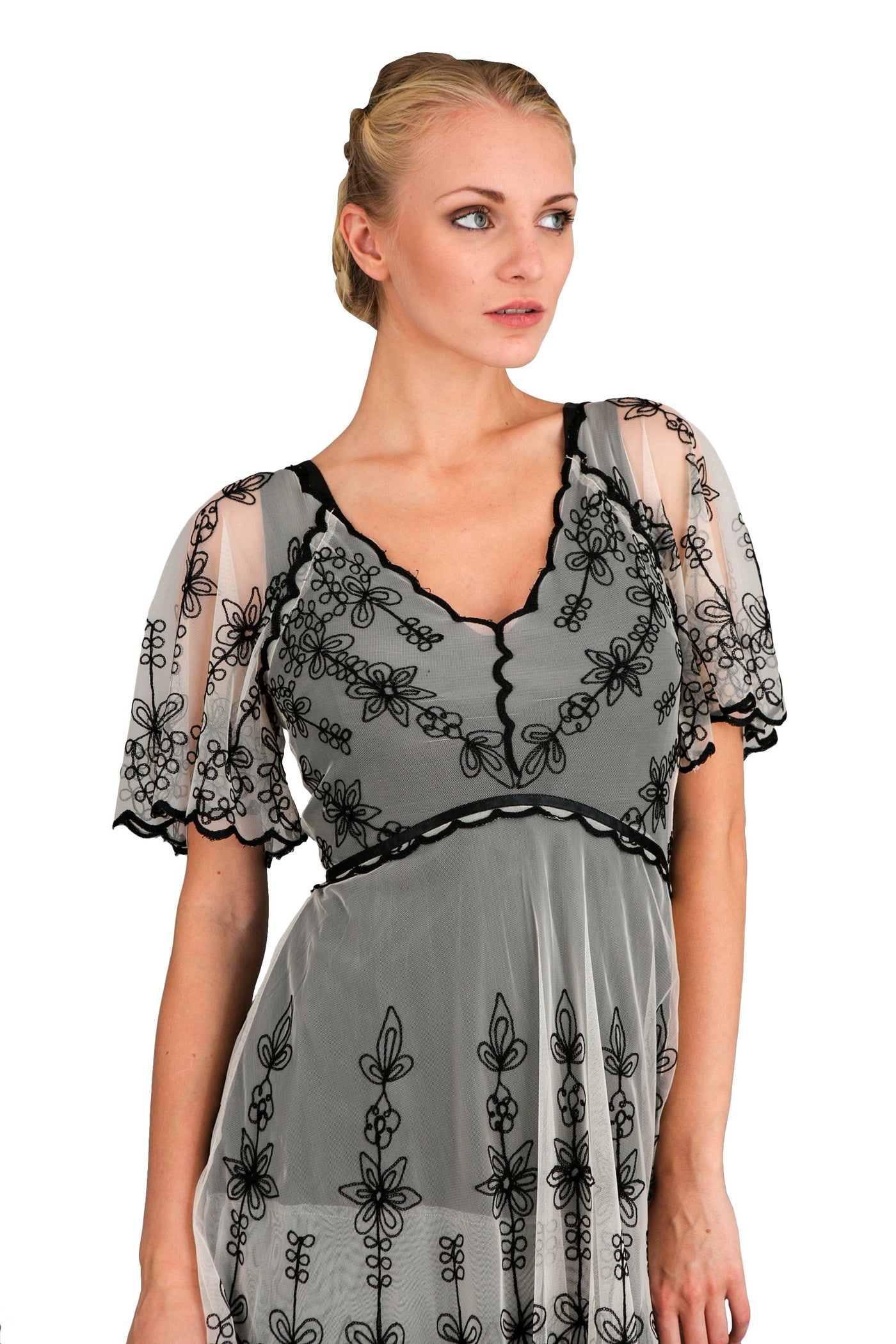 Romantic 40251 Vintage Style Short Dress in Black/Ivory Nataya