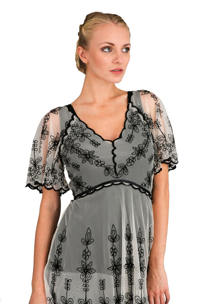 Romantic 40251 Vintage Style Short Dress in Black/Ivory Nataya