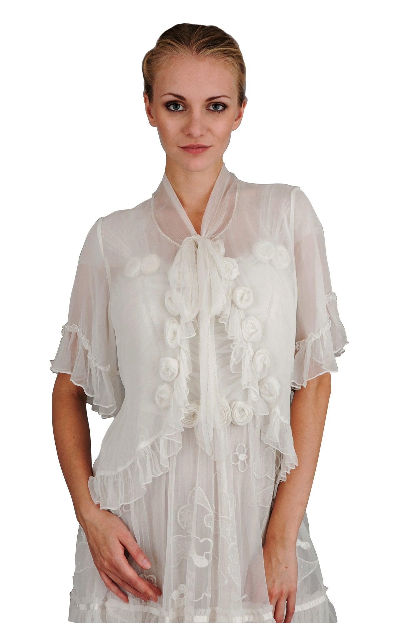 T-412 Vintage Style Wedding Top in Ivory by Nataya