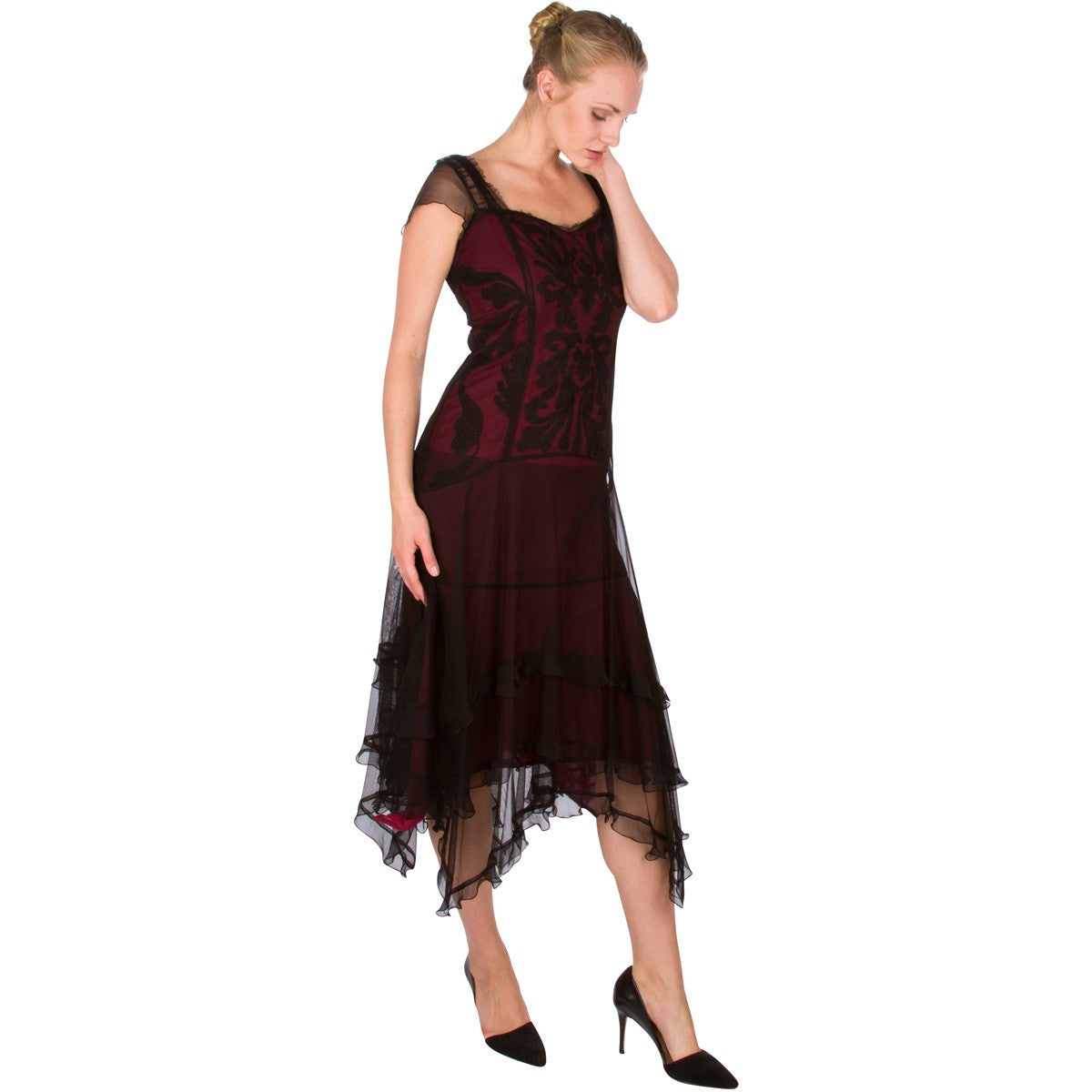 5634 Romantic Vintage Inspired Party Dress in Wine by Nataya