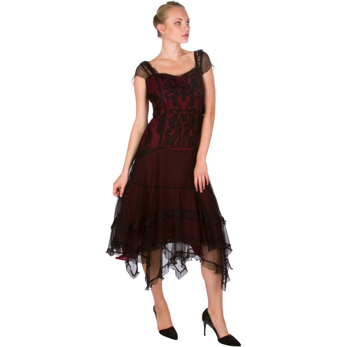5634 Romantic Vintage Inspired Party Dress in Wine by Nataya
