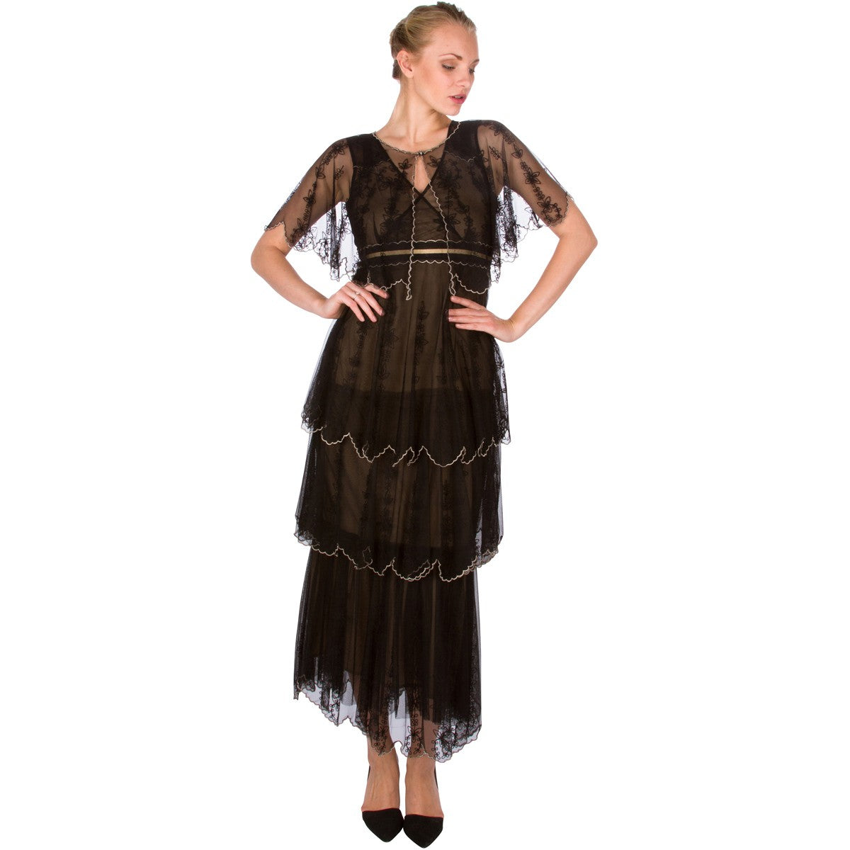 40235 Vintage Inspired Empire Waist Party Dress in Black by Nataya