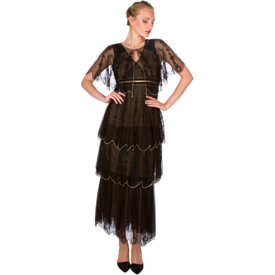 40235 Vintage Inspired Empire Waist Party Dress in Black by Nataya