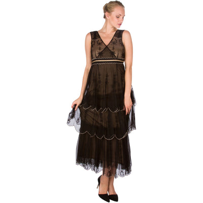 40235 Vintage Inspired Empire Waist Party Dress in Black by Nataya