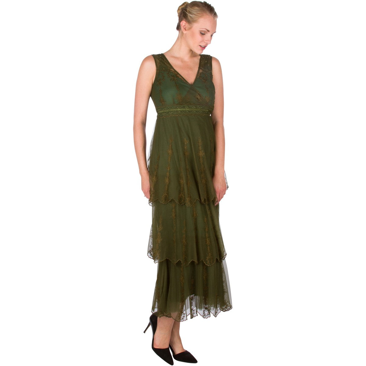 40235 Vintage Inspired Empire Waist Party Dress in Emerald by Nataya
