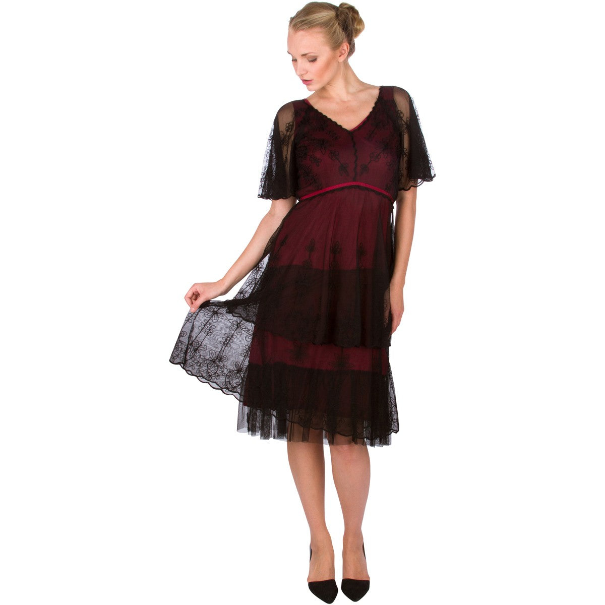 40251 Romantic Vintage Style Short Dress in Wine Nataya