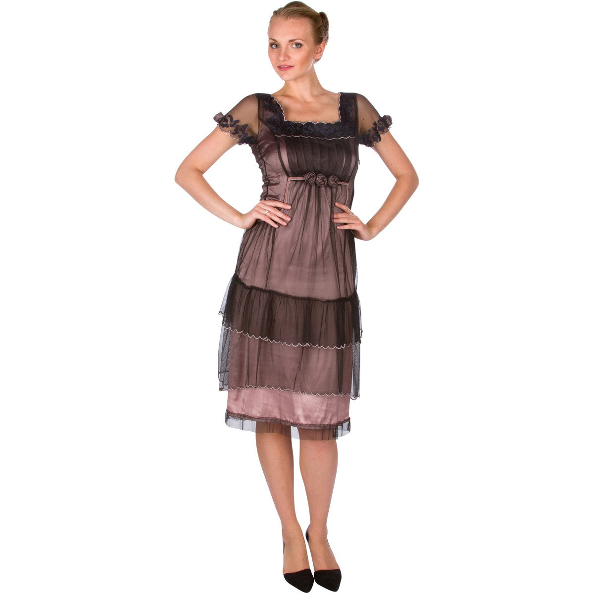 40258 Flirty Vintage Inspired Party Dress in Smocky Rose by Nataya