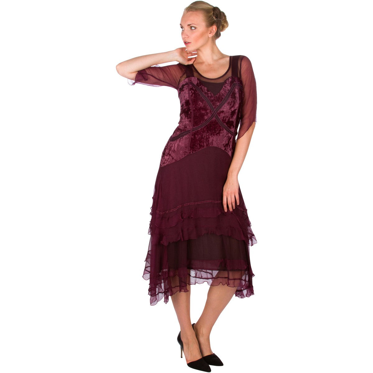 40260 Vintage Inspired Party Dress in Eggplant by Nataya
