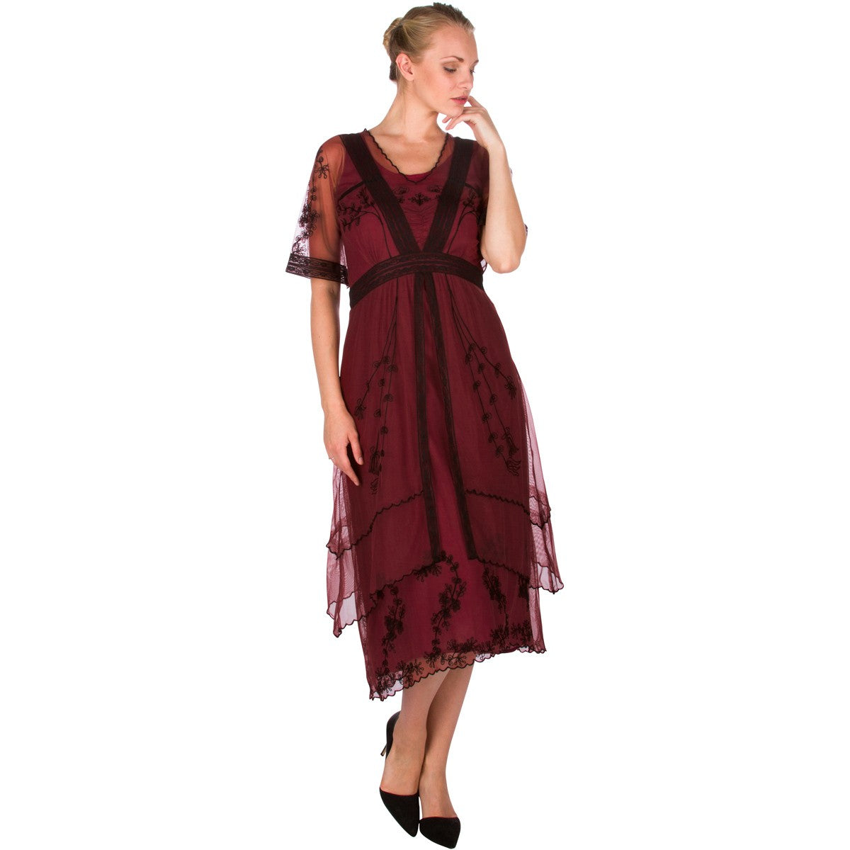 Vintage Inspired Embroidered Party Dress in Wine by Nataya - SOLD OUT