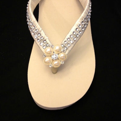 Vintage Style Bridal Flip Flops with Pearls Rhinestones