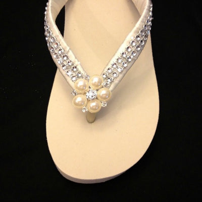 Vintage Style Bridal Flip Flops with Pearls Rhinestones - SOLD OUT