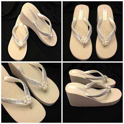 Vintage Style Bridal Flip Flops with Pearls Rhinestones